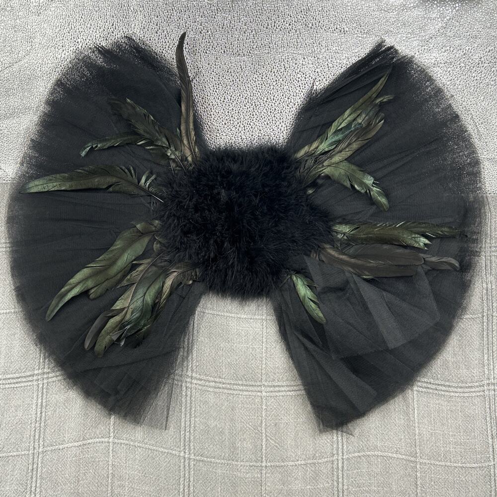 Gothic Black Feather Tulle Wings Cosplay Halloween Costume OSFM 27 Inch Wide